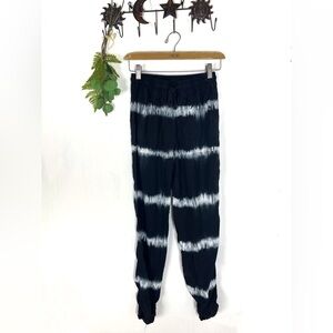 Thread and Supply Black Tie Dye Stripe Ruched Leg Joggers